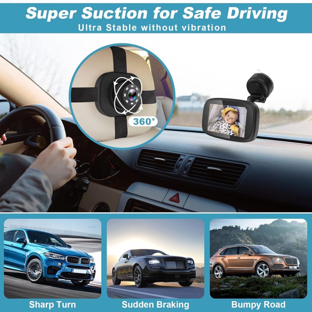 1080P Baby Car Mirror, Shybaby 4.3 Baby Car Camera Monitor 170° Wide View, HD Night Vision Function and Reusable Sucker Bracket, Safety Rear Facing Car Set Camera Infants Kids Toddlers Black : Baby