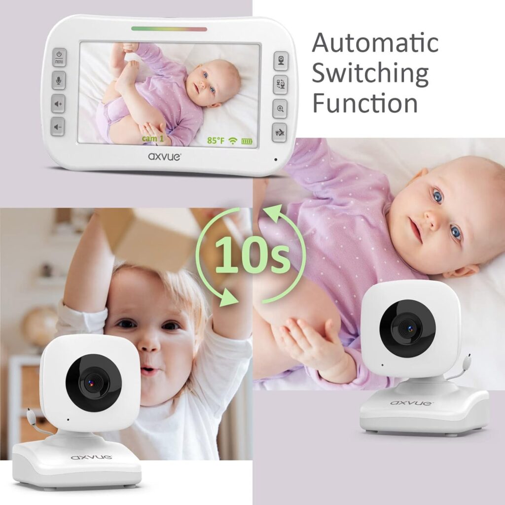 Axvue Video Baby Monitor, Comfortable Slim Design Handheld Enclosure, 4.3 Screen Monitor  2 Camera, Range up to 1000ft, 12 Hour Battery Life, 2-Way Talk, Night Vision, Temperature Monitor, No WiFi.