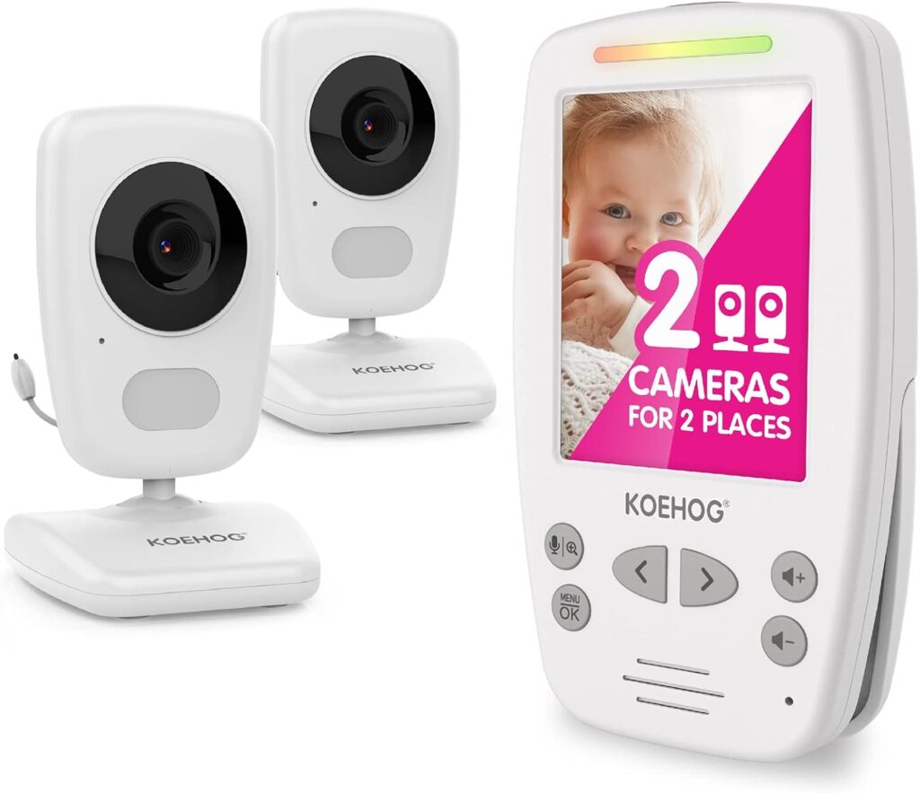 Axvue Video Baby Monitor, Slim Handheld, Non-Slip Design, 2.8 Vertical Screen Monitor  2 Camera, Range up to 1000ft, 18 Hour Battery Life, 2-Way Talk, Night Vision, Temperature Monitor, No WiFi.