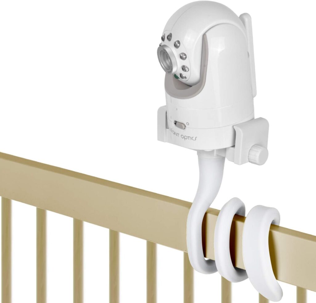 Baby Monitor Mount Camera Shelf Compatible with Infant Optics DXR 8  DXR-8 Pro and Most Other Baby Monitors,Universal Baby Camera Holder,Attaches to Crib Cot Shelves or Furniture (White)