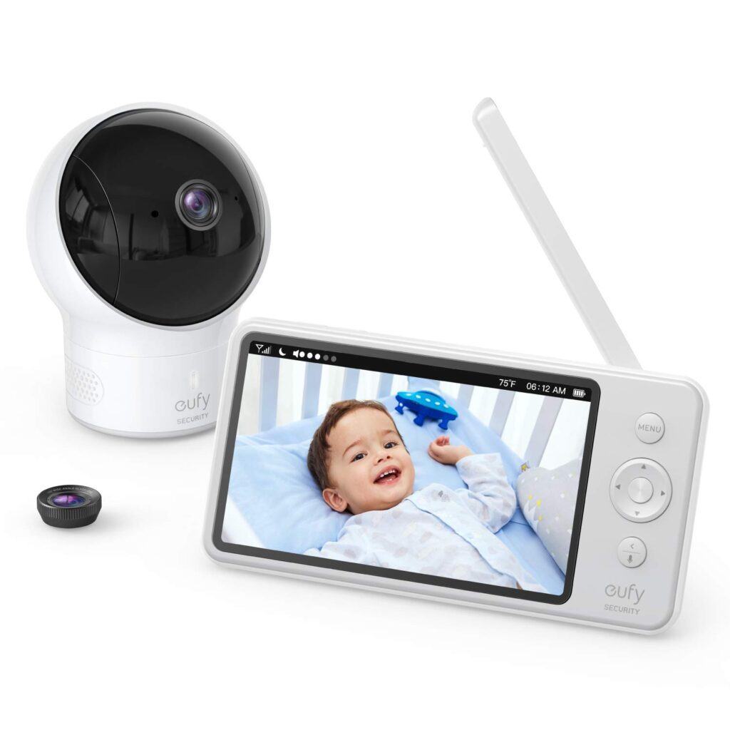 eufy Security Spaceview Video Baby Monitor E110 with Camera and Audio, Security Camera, 720p HD Resolution, Night Vision, 5 Display, 110° Wide-Angle Lens Included, Lullaby Player, Sound Alert