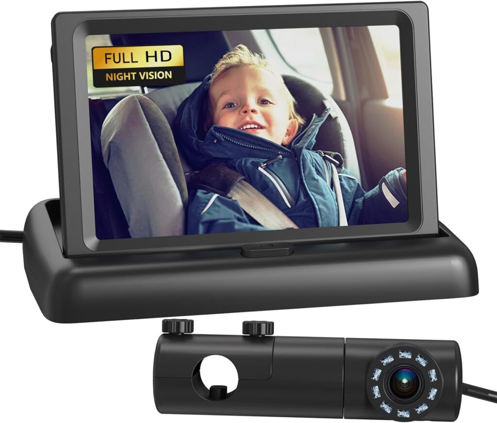 Grownsy Baby Car Camera, HD Display Baby Car Mirror with Night Vision Feature, 4.3 Inch Baby Car Monitor with Wide Clear View, Baby Car Seat Mirror Camera Rear Facing to Observe Babys Every Move