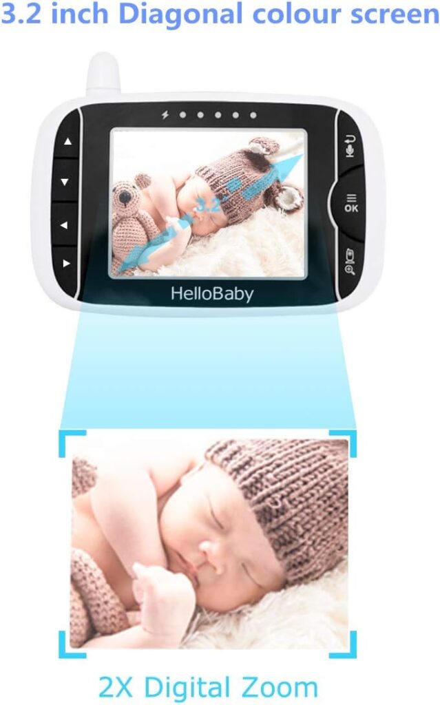 HelloBaby Baby Monitor with Remote Pan-Tilt-Zoom Camera and 3.2 LCD Screen, Infrared Night Vision (Black)