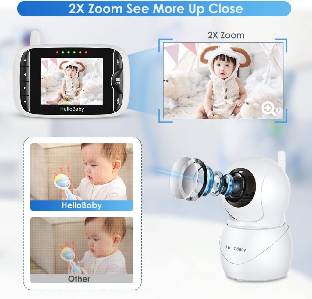 HelloBaby Monitor with Camera and Audio, IPS Screen LCD Display Video Baby Monitor No WiFi Infrared Night Vision, Temprature, Lullaby, Two Way Audio and VOX Mode (HB66pro)