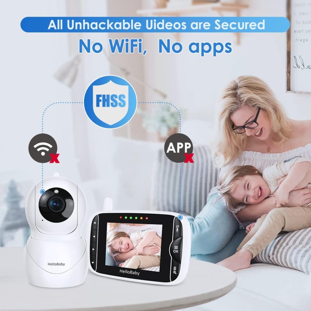 HelloBaby Monitor with Camera and Audio, IPS Screen LCD Display Video Baby Monitor No WiFi Infrared Night Vision, Temprature, Lullaby, Two Way Audio and VOX Mode (HB66pro)