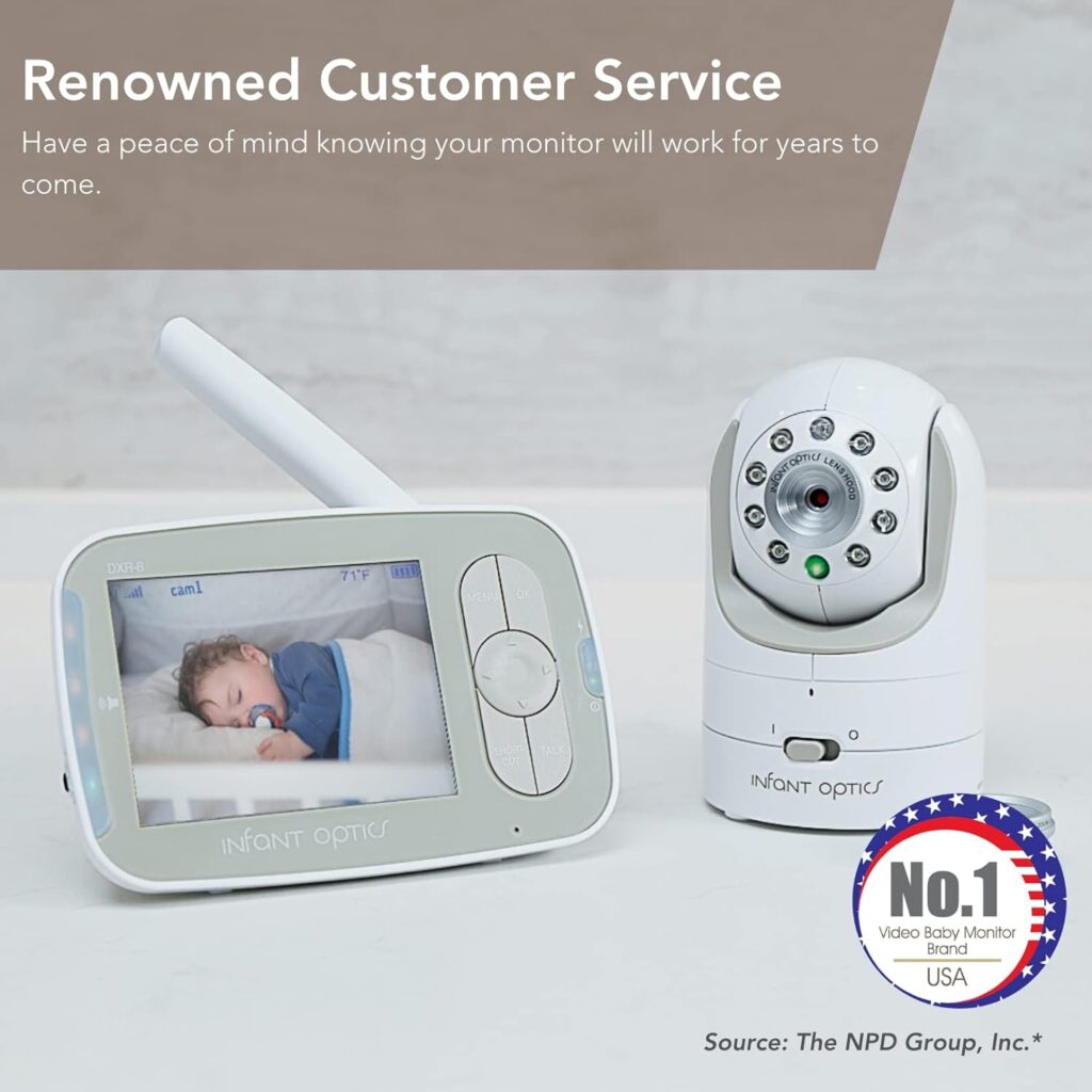 Infant Optics DXR-8 480p Video Baby Monitor, Non-WiFi Hack-Proof FHSS Connection, Interchangeable Lenses, Pan Tilt Zoom, LED Sound Bar, Night Vision, and Two-way Talk, low battery