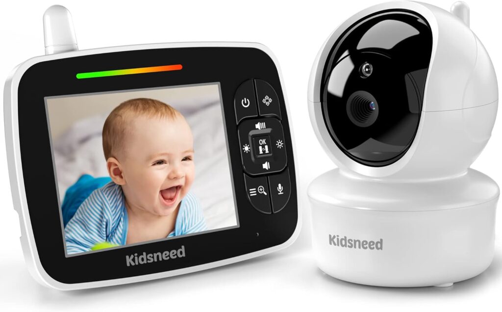 Kidsneed Baby Monitor - 3.5 Inch Video Baby Monitor with Remote Control Pan Tilt Zoom Camera, Two-Way Audio, Night Vision, Temperature Monitoring, Lullabies, 960ft Long Range