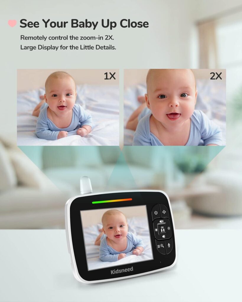 Kidsneed Baby Monitor - 3.5 Inch Video Baby Monitor with Remote Control Pan Tilt Zoom Camera, Two-Way Audio, Night Vision, Temperature Monitoring, Lullabies, 960ft Long Range