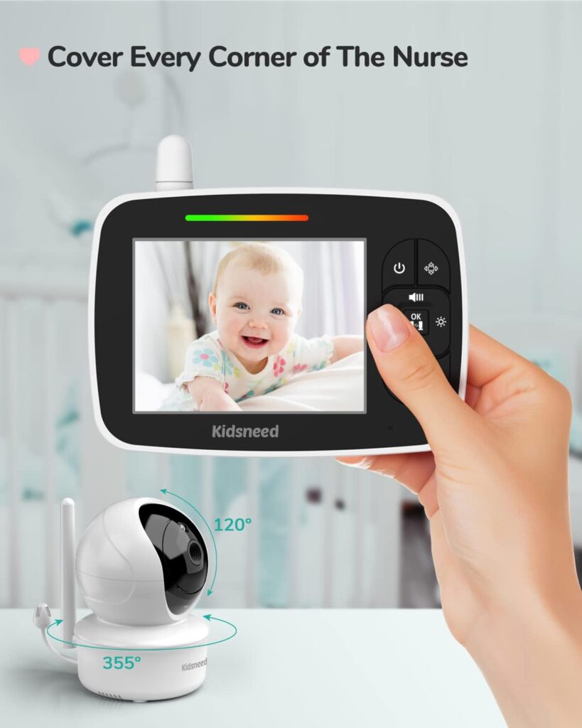 Kidsneed Baby Monitor - 3.5 Inch Video Baby Monitor with Remote Control Pan Tilt Zoom Camera, Two-Way Audio, Night Vision, Temperature Monitoring, Lullabies, 960ft Long Range