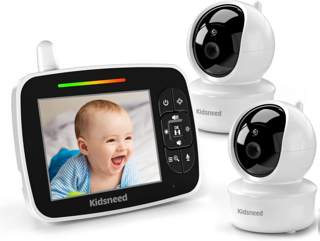 Kidsneed Baby Monitor with 2 Cameras - 3.5 Inch Video Baby Monitor with Remote Control Pan Tilt Zoom Camera, Two-Way Audio, Night Vision, Lullabies, 960ft Long Range