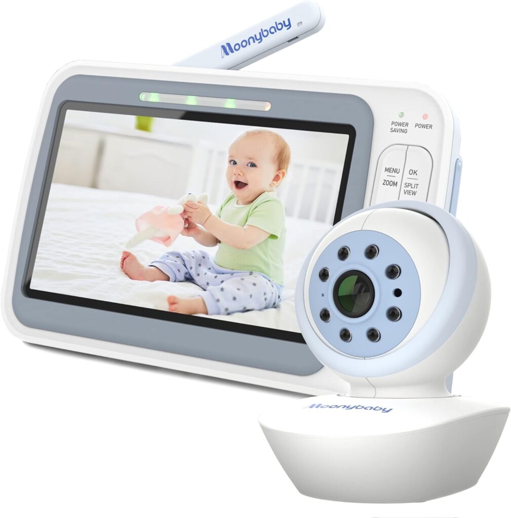 Moonybaby EMF Reduction Long Range Baby Monitor with A.N.R. (Auto Noise Reduce), 720P HD Resolution 5 Display, Pan and Tilt Zoom Camera, Model: QuadView50