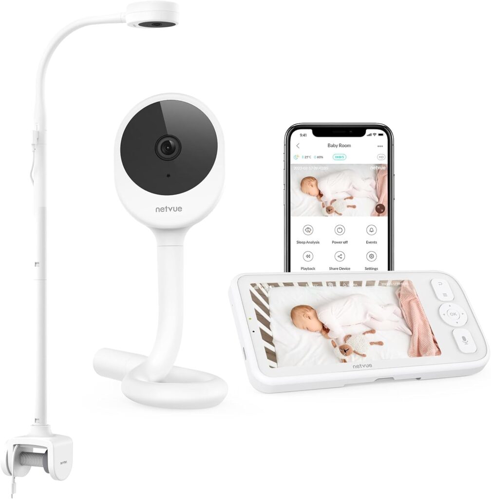 NETVUE-Video-Baby-Camera-Monitor - Peekababy 4 in 1 bracket meets the needs of parents in all scenarios, Baby Monitor with Camera and Audio, 5 Display, 2-Way Talk, Free Smart Phone App, Cry Detection