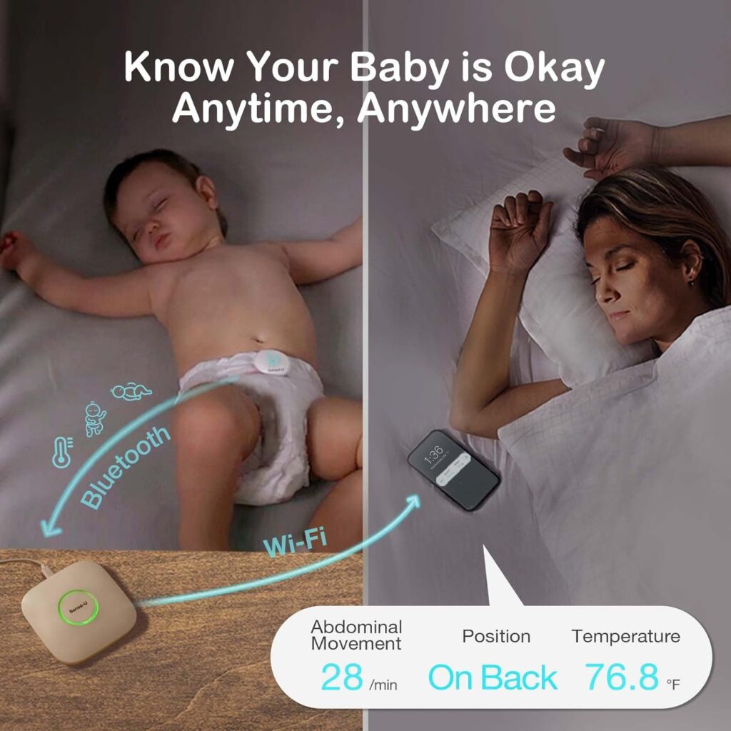 Sense-U Smart Baby Monitor 3 (Long Range  FSA/HSA Approved) - Tracks Abdominal Movement, Rollover, Sleeping Position, Temperature with Real-time Alerts from Anywhere