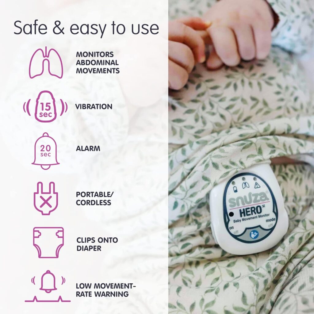 SNUZA Hero - Portable, Wearable Baby Abdominal Movement Monitor with Vibration and Alarm. - Newly Upgraded - Safer Sleeping for Infants.