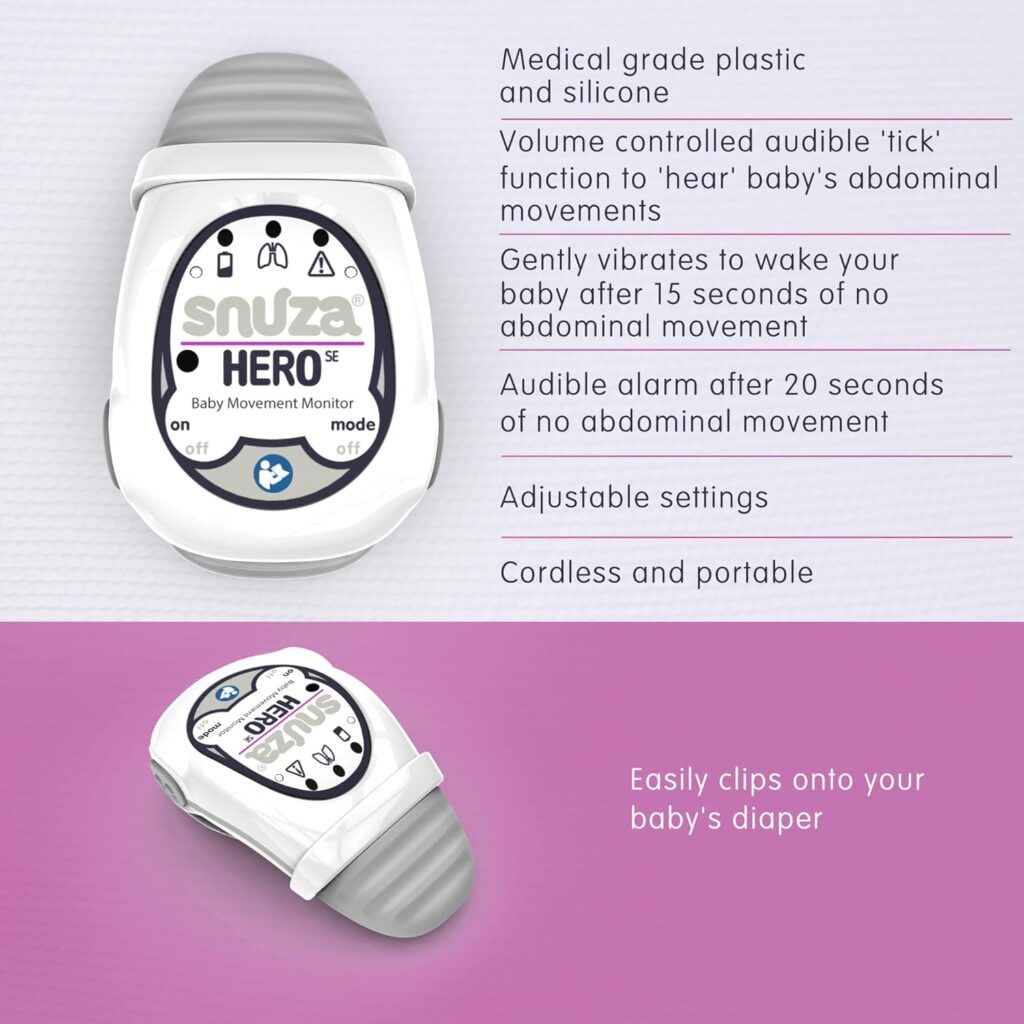 SNUZA Hero - Portable, Wearable Baby Abdominal Movement Monitor with Vibration and Alarm. - Newly Upgraded - Safer Sleeping for Infants.