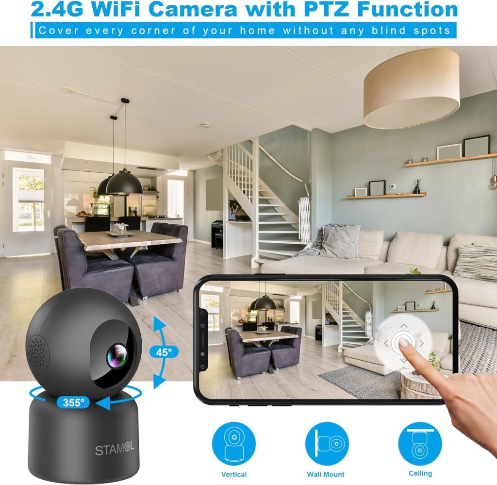 STAMOL Security Camera Indoor, 2K Cameras for Home Security/Baby Monitor/Dog/Elderly, Smart 2.4G WiFi Pet Camera with Phone App, Motion Detection, Pan Tilt, 2 Way Audio, TF Card/Cloud Storage