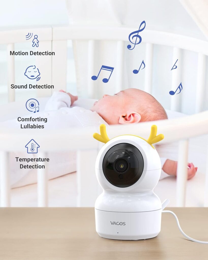 VACOS Video Baby Monitor with Camera and Audio - Baby Camera Monitor No WiFi with 720P 5 HD Display, Temperature  Motion  Sound Alert, Remote Pan Tilt and Zoom, Night Vision, 1000ft Range, VOX