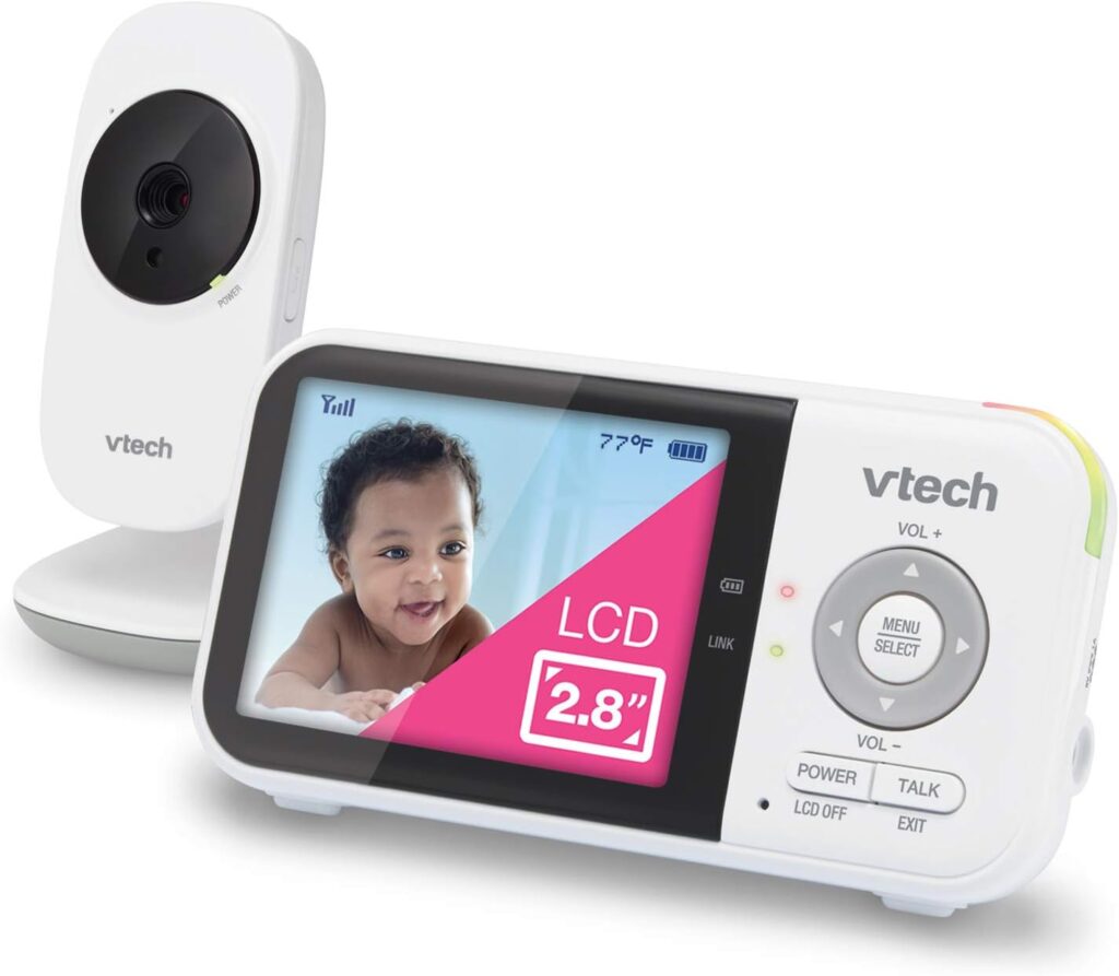 VTech VM819 Video Baby Monitor with 19 Hour Battery Life, 1000ft Long Range, 2.8” Display, Auto Night Vision, 2Way Audio Talk, Temperature Sensor and Lullabies,480p