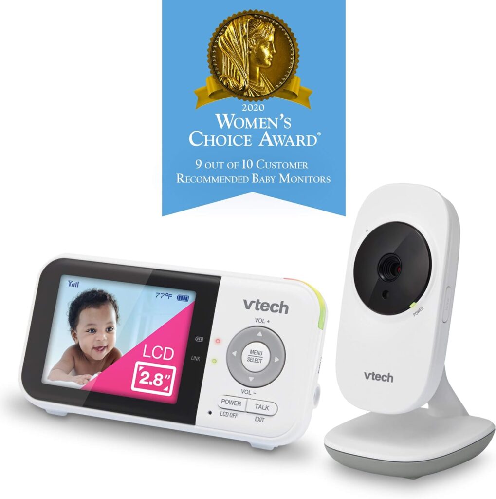 VTech VM819 Video Baby Monitor with 19 Hour Battery Life, 1000ft Long Range, 2.8” Display, Auto Night Vision, 2Way Audio Talk, Temperature Sensor and Lullabies,480p