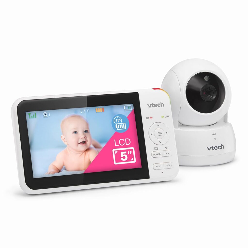 VTech VM924 Remote Pan-Tilt-Zoom Video Baby Monitor, 5 LCD Screen, Up to 17 Hrs Video Streaming, Night Vision, Up to 1000ft Range, Soothing Sounds, 2-Way Talk, Temperature Sensor,Secured Transmission