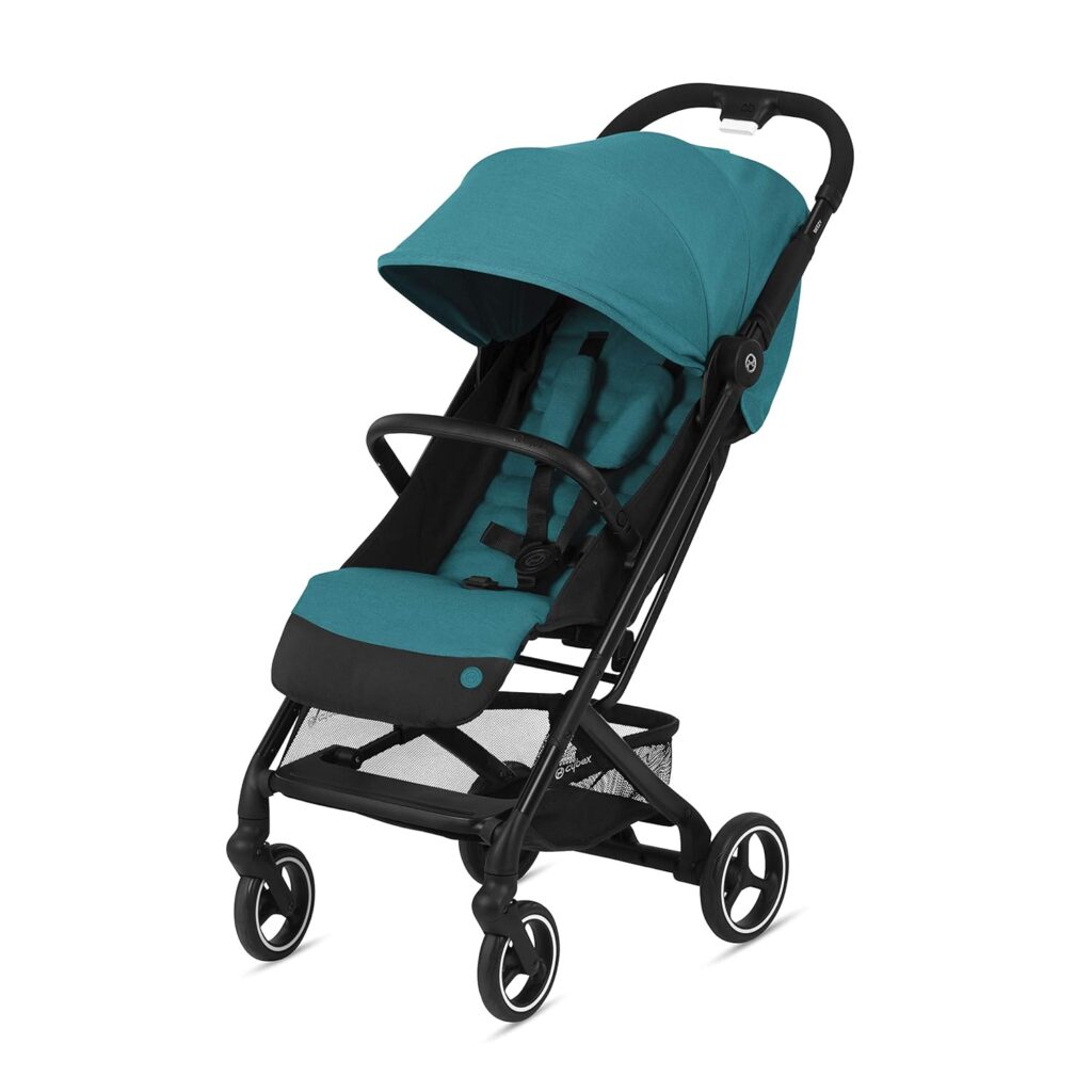 CYBEX Beezy Stroller, Lightweight Baby Stroller, Compact Fold, Compatible with All CYBEX Infant Seats, Stands for Storage, Easy to Carry, Multiple Recline Positions, Travel Stroller, River Blue