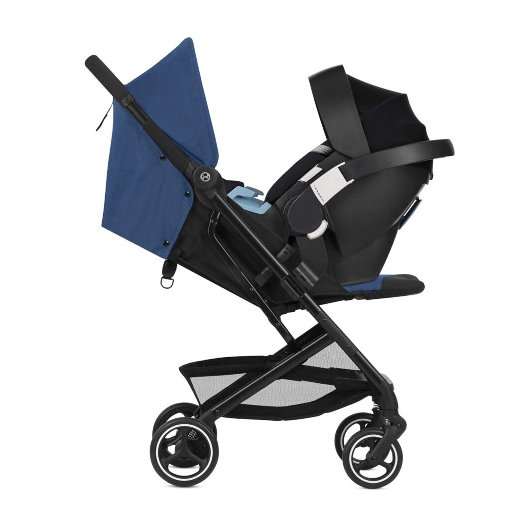 CYBEX Beezy Stroller, Lightweight Baby Stroller, Compact Fold, Compatible with All CYBEX Infant Seats, Stands for Storage, Easy to Carry, Multiple Recline Positions, Travel Stroller, River Blue