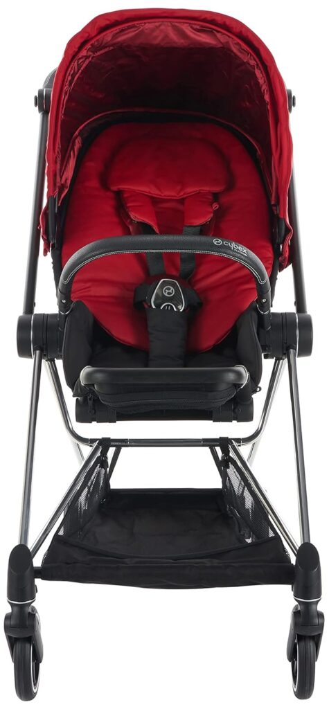 Cybex Mios 2 Complete Stroller, One-Hand Compact Fold, Reversible Seat, Smooth Ride All-Wheel Suspension, Extra Storage, Adjustable Leg Rest, True Red Seat with Chrome/Black Frame