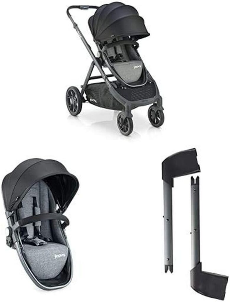 Joovy Qool Too Double Stroller, Travel System, Grey Melange