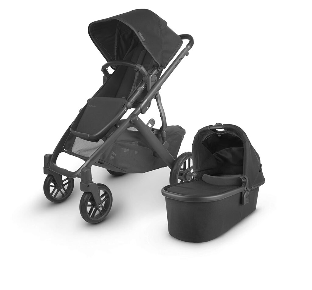 UPPAbaby Vista V2 Stroller - Jake (Black/Carbon/Black Leather) + Mesa Infant Car Seat - Jake (Black)