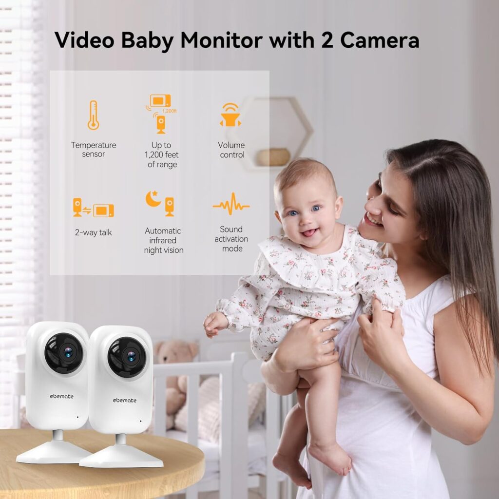 ebemate Video Baby Monitor with Camera,2-Way Talk Cam Monitor with 2.8 LCD Screen and 5 Soothing Lullabies Baby Monitoring