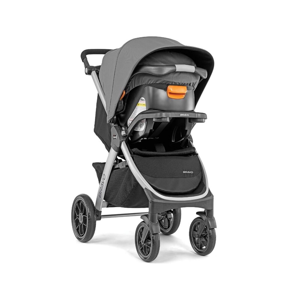 Chicco Bravo 3-in-1 Trio Travel System, Quick-Fold Stroller with KeyFit 30 Infant Car Seat and base | Camden/Black